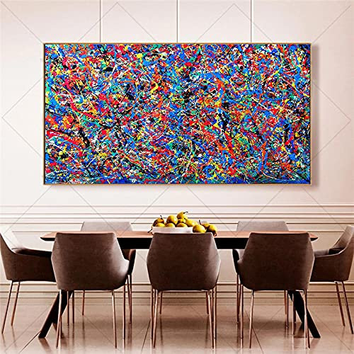 KADING Jackson Pollock Abstrakte bunte Linien Leinwand Gemälde an der Wand Poster und Druck Moderne Wandkunst Bild für Wohnzimmer 85 x 170 cm (34 x 67 Zoll) Innenrahmen