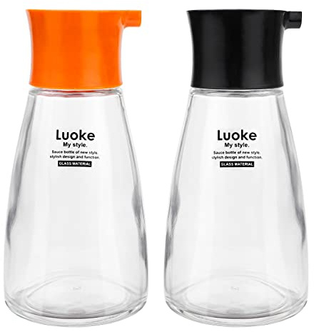 LNQ LUNIQI 2 recipientes dispensadores de vidrio para salsa de soja, dispensador de vinagre a prueba de fugas, botellas dispensadoras de aceite, botella de condimento con tapa para aceite de oliva,