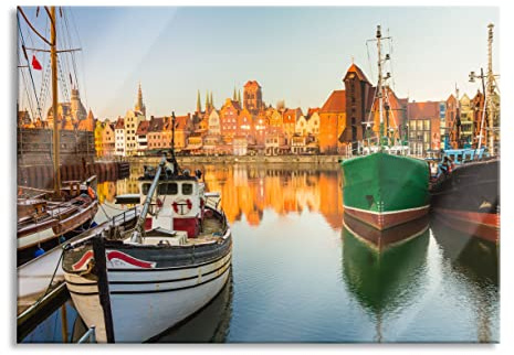 Pixxprint Glasbild, Wandbild aus Echtglas, Hafen in der Dämmerung, 80x60 cm, inkl. Aufhängung und Abstandshalter