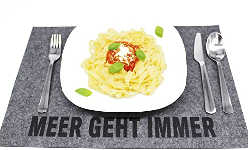 KAMACA 4er Set Tischsets Platzsets Platzmatten aus Filz MARITIM abwaschbar Platzdeckchen grau Eyecatcher (4er Set Filz Meer geht Immer grau)