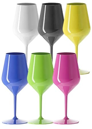 SPARKLERS CLUB Verre à Vin Wine Cocktail INCASSABLE Multicouleur 47cl - Lot de 6 - Verre en TRITAN, Réutilisable 350 Lavages, Prise en Main facile, Verre pour soirée et évènements
