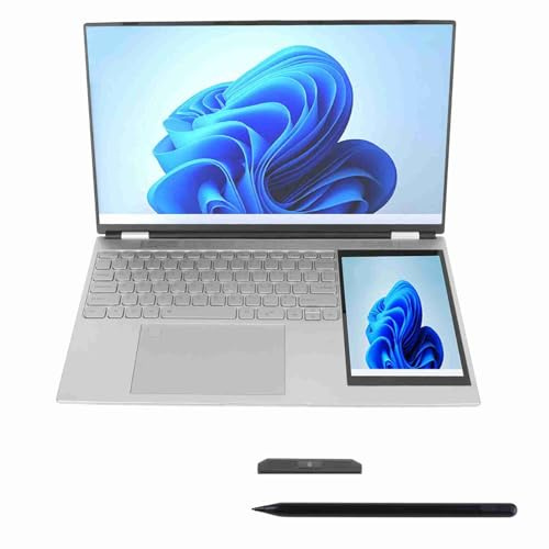 Tonysa Laptop a Doppio Schermo 1920x1080 IPS da 15,6 Pollici 1280x800 Touch Screen IPS da 7 Pollici 16 GB Computer Portatile con Impronta Digitale (16GB+512GB Spina UE)