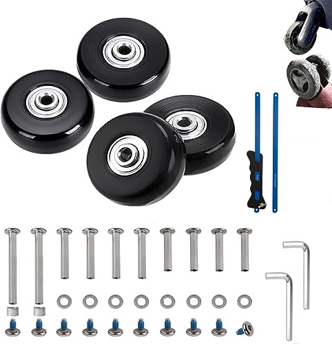 40 mm 4 Stück Gepäck-Koffer-Ersatzräder und Bügelsäge für Trolley-Koffer, Rollen, Reisetaschen, Inline-Rollschuhlaufroller, Drehgelenk, Gummiräder, Lager, Reparatur-Sets mit Achsen 30 mm, 35 mm, 60 mm