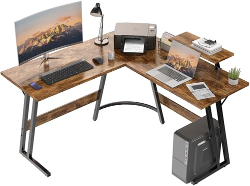 Devoko L Shaped Gaming Desk 120x120cm With Removable Monitor Stand, Corner Computer Desk Large PC Writing Table for Home and Office,Easy to Assemble, Wood Grain Rustic Brown