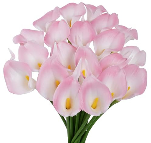 VaryFloral 20 Stück Seidenblumen Calla Lilie Kunstblumen Rosa&Weiß Künstliche Blumen Wetterfest Kunstblumenstrauss Latex Berührung Familie Zuhause Party Hochzeit Blumenstrauß