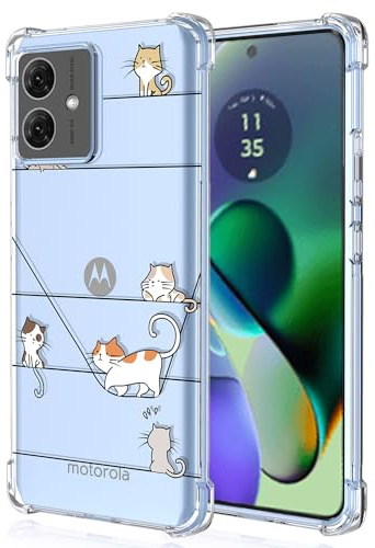 XINYEXIN Funda para Motorola Moto G54 Flores Floral Patrón Slim Antigolpes Transparente Carcasa Suave TPU Bumper Clear Case - Kitten