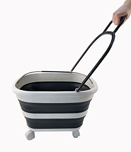 SAMMART Faltbarer Kunststoffkorb mit Rollen und Griff, 17 l, zusammenklappbar, mit Rollen, tragbare Waschwanne, Pop-Up-Spardose (1, Grau/Schiefergrau)
