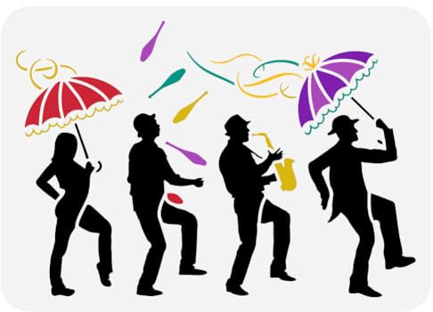 FINGERINSPIRE Karneval Menschen Silhouette Schablone Zum Malen 21x29.7 cm Ausgehöhlte Mardi Gras Malerei Schablone Kunststoff Haustier Karneval Menschen Zeichenvorlage Für Möbel Wand Boden Dekor