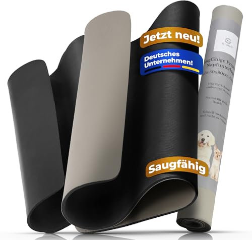 Miggo® Saugfähige Premium Napfunterlage für Katzen und Hunde, 40x50cm Grau Futtermatte Futterunterlage Hundenapf Fressnapf Katze rutschfeste Unterlage für Futter, Wasser, Brunnen, Kunstleder