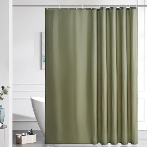 Furlinic Duschvorhang Überlänge Badvorhang Anti-schimmel Textil für Badewanne und Dusche Vorhang aus Stoff Antibakteriell Waschbar mit 12 Duschringen Salbei Grün Extra Groß 200x220cm.