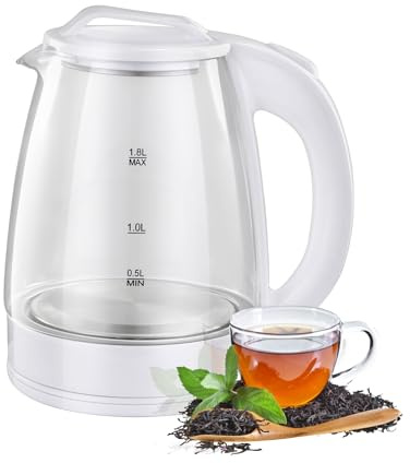Bollitore Elettrico in Vetro 1500W per Tisane e Acqua - Capacità 2L, Acciaio Inox, Temperatura Regolabile - Spegnimento Automatico e Sicurezza Integrata