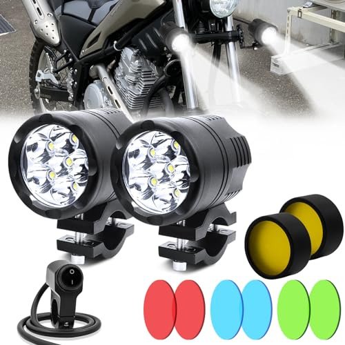 Ygmylandbb feux additionnels moto led, phare, led moto projecteur lampe Kit Feux de Route à LED Rond avec Interrupteur et Support de Montage, 2Pcs