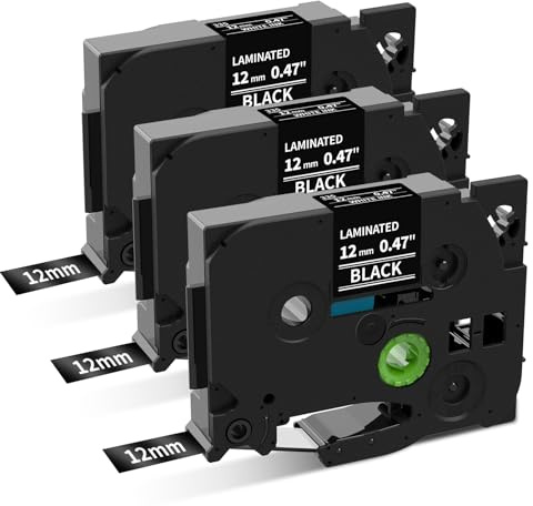 COLORWING TZe-335 kompatibel für Brother P-Touch Schriftband 12mm Schwarz | TZe335 TZ Tape Laminiertes Bänder, für Brother Ptouch H107B H105 H110 D400 E100 P300BT CUBE Plus, Weiß auf Schwarz, 12mm x 8m