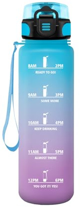 HoneyHolly Botella Agua, Motivacional 1 Litro, Cantimplora Gimnasio, Marcador de Tiempo, Cantimplora, Prueba de Fugas, Botella de Agua, Reutilizable, Water Bottle, para Escuela Camping Randonnée