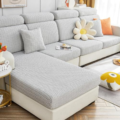 Yoovat Sofa Covers Soothing Home Sofa Covers Sofa Hero Covers Couch Cushion Covers for Dogs Stretch Couch Covers Slipcovers for Couches and Sofas (Wheat-Light Gray,Back Cover L)