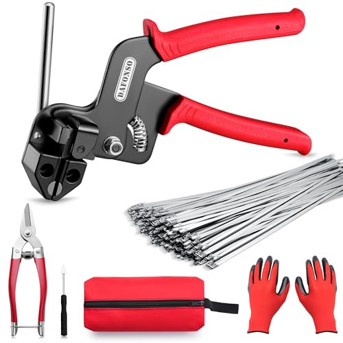 Robustes Edelstahl-Kabelbinder-Set mit 150 Kabelbindern – ergonomisches Design für effizientes Befestigen und Schneiden – ideal für Maschendrahtzaun, Hundezaun für den Hof, Auspuffrohr.