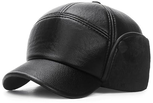 LiuliuBull Wintermütze Russische Schwarze Ledermütze mit Ohrenklappen Warme Leder-Baseballmütze(Black2)
