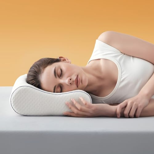 Sonive Contour Memory Foam Pillow Ergonomic Head Neck Support Pillows, Bed Pillow with 30% bamboo + 70% polyester Cover, for Side, Back, Stomach Sleepers, White 60×33×12/10cm