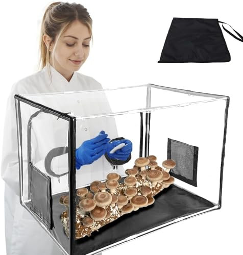 Kensbro Still Air Box,Tragbares Mushroom Grow Kit, PVC Pilz-Wachstums-Set mit 2 Arm Ports, Faltbare Pilzzuchtzelt für Heimwissenschaftler, Vielseitige Kultivierung für Gartenbaubedarf