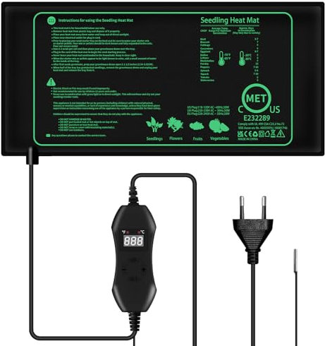 Exsivemy Seedling Heat Mat, Durable Waterproof Heat Mat for Plants with Digital Thermostat, Heated Propagator, Seedling Heating Pad for Plants Seedlings, Reptiles,10x 20.75 (Black A)