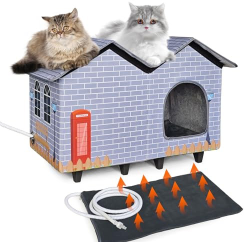 NAMOTEK Large Elevated Heated Cat Houses for Indoor/Outdoor Cats with Heated Cat Bed Waterproof， Insulated Providing Safe Feral Cats, Easy to Assemble Large (23 x 13 x 18)