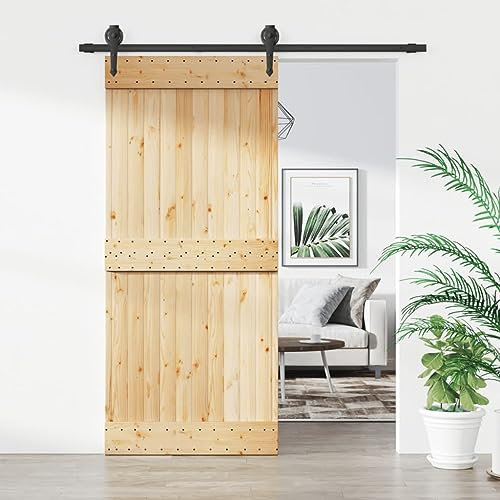 TREISL Porte coulissante intérieure avec ensemble de matériel 90 x 210 cm bois massif pin porte coulissante extérieure portes intérieures moderne porte de chambre bois pour cuisine grange garage noir