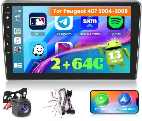 Ohradio 2G+64G Autoradio per Peugeot 407 2004-2008 Stereo Android 15 GPS con Wireless Carplay Android Auto Radio FM/RDS WiFi + Retrocamera + MIC - Autoradio 2DIN 9 Pollici