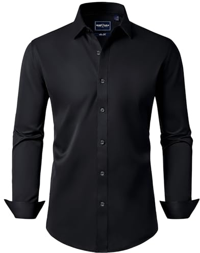 DEMEANOR Camicia da uomo a maniche lunghe, da lavoro, slim fit, da uomo, senza stiratura, per il tempo libero, Colore: nero., M