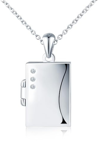 INFINIONLY Collier médaillon pour femme et fille en argent 925 photo pendentif carré avec zirconia collier ouvert bijou fantaisie souvenir locket