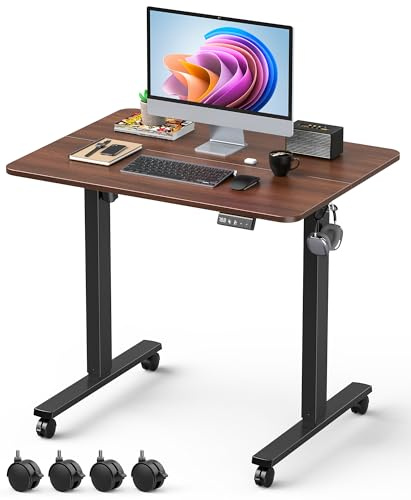 Xyndyx Bureau à hauteur réglable, 80 x 60 cm, plateau lisse monobloc, électrique, avec fonction mémoire, acajou