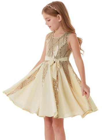 GRACE KARIN Mädchen Glitzerndes Pailletten Prinzessinnenkleid Geburtstagspartykleid Sommer Blumenmädchen Kleid für besondere Anlässe Festival-Outfit 5-12 Jahre