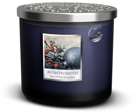HEART & HOME - Bougie Parfumée à Base de Cire Naturelle de Soja pour la Maison - Ellipse 2 mèches Boules Enchantées - Durée de combustion 40h - Cadeau, Décoration et Parfum pour la Maison
