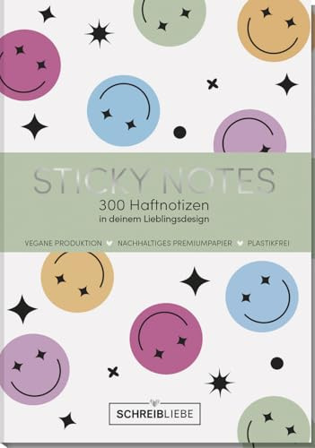 Korsch Verlag Sticky Notes Smile vegan - Notizzettel-Set, selbstklebende Haftnotizen mit 300 Sticker insgesamt - 10,5 cm x 15,2 cm - SchreibLiebe