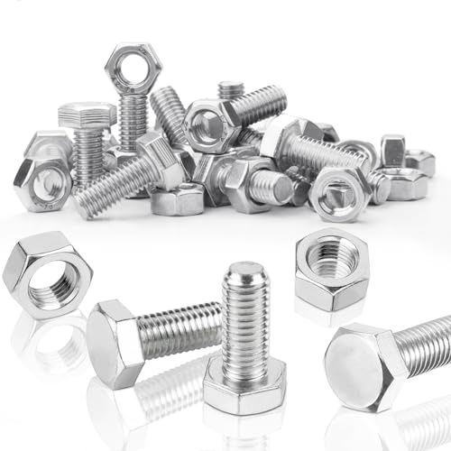 SWTYExt 50 Sätze Sechskantschrauben M5x20 mm Edelstahl Schrauben M5 | Bolzen mit Muttern, Edelstahlschrauben A2 V2A, DIN 933/ISO 4017, Außensechskant, Maschinenschrauben, Vollgewinde, für Möbel