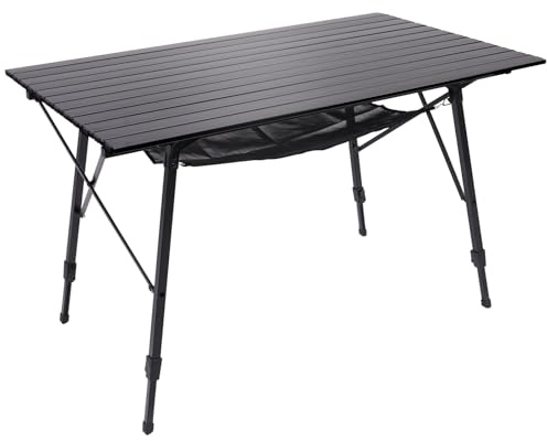 PORTAL Mesas de camping plegables para picnic, con patas ajustables en altura, 120 cm, portátil, plegable, de aluminio, para exteriores, ligera, plegable, para playa, pesca, jardín, barbacoa
