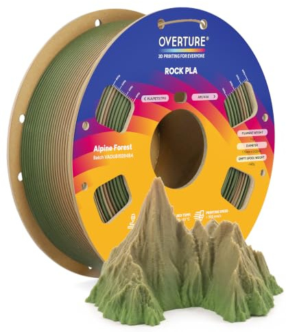OVERTURE Rock PLA Filament 1,75 mm Alpine Forest 1kg | Marmor PLA | Marmorierte Oberfläche • Einzigartiger Steineffekt • Maßgenauigkeit ±0,02 mm • Gleichmäßige Extrusion • FDM 3D Drucker