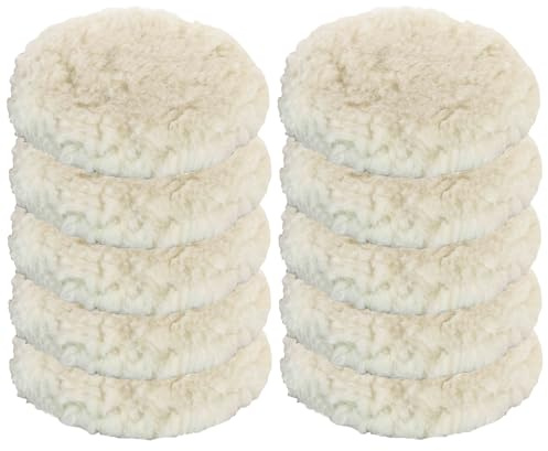 Vossner Polierfell 180mm Pad Polierhaube Polierset für Poliermaschine, Wollhaube Polierpad Wollpad Polierfell Wollpuffer Polierhauben Lammfell für Autopoliermaschinen (10)