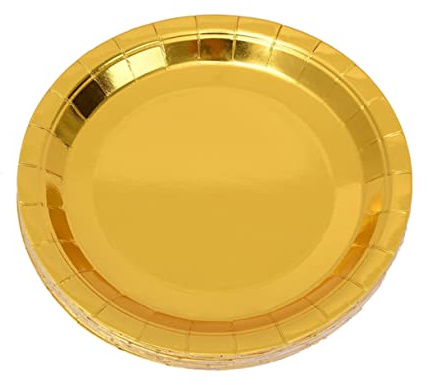 YOSADIER 25 Assiettes en Papier Jetables Rondes Or Légères sans Besoin de Nettoyage pour Anniversaire Fête Dessert