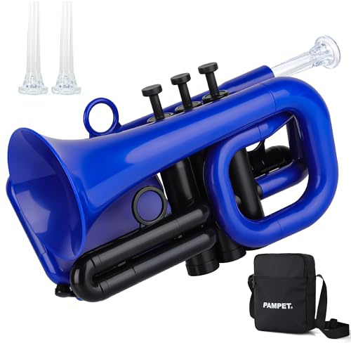 PAMPET Dolphin Pocket Trompete Kunststoff Bb Trompete für Schüler Anfänger Blau | Leichtes, langlebiges Standard-Trompeten-Instrument mit 3C- und 7C-Mundstück