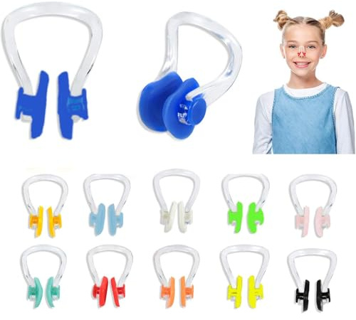 JOOTUEPO Lot de 12 Pince-Nez de Natation en Silicone, Protecteur Nasal Anti-Perte pour Piscine, Plongée, Enfants, Adultes et Débutants