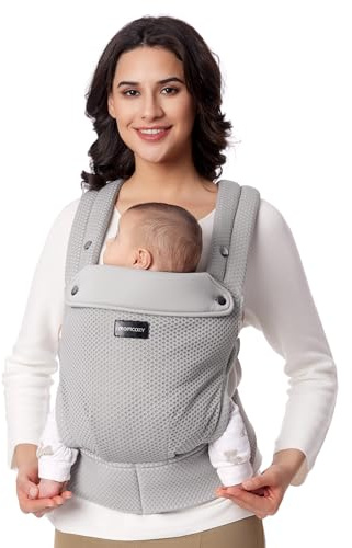 Momcozy babybärsele – lätt och ventilerande bärsele i nät, ergonomisk bärsele i 3–24 månader, med X-ryggdesign och förbättrat ländryggsstöd, för komfort året runt, Air Mesh-grå