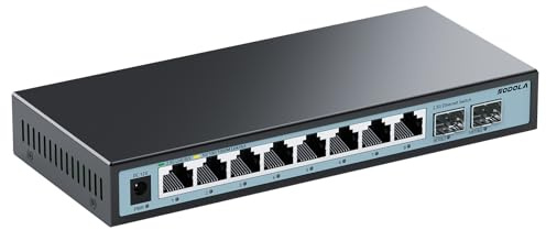 SODOLA Commutateur non géré 10 ports 2,5 Go, 8 x 2,5 G Base-T et 2 x 10 G SFP+ | Plug & Play, boîtier en métal, sans ventilateur, fonctionnement silencieux, sur bureau/mural, pour NAS/serveur/jeu/AP