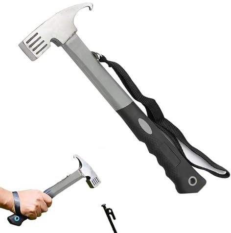 Marteau de camping avec extracteur de piquets de tente, marteau de tente en acier de 30,5 cm, maillet de tente multifonction avec sangle de maintien pour camping, pêche, alpinisme