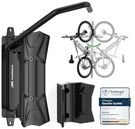 MADAMO Fahrrad Wandhalterung Schwenkbar - Platzsparende Fahrradaufhängung Wand - Bike Wall Mount für Garagen Ordnung - Universelle Halterung für alle Fahrradtypen inkl. E-Bike, MTB & Rennrad - 1 Stück