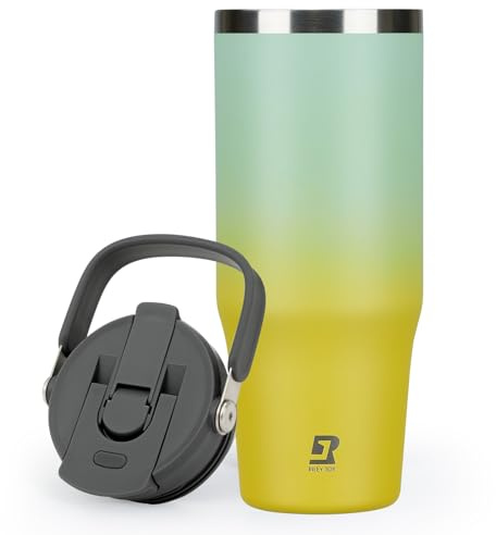 Riley Joy 2.0 Stainless Steel Tumbler 32 oz with Handle and Straw - 100% Leak Proof Insulated Water Bottle - Easy to Carry Travel Mug - Dishwasher Safe - Car Coffee Cup