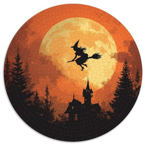 Witch Flying on A Broom in Front of A Full Moon Rätsel Für Erwachsene || Familienspaß-Puzzles 1000pcs (67.5x67.5cm) Erwachsene
