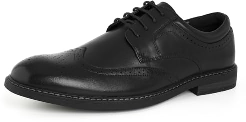 Rogers & Morris Men's Oxford Dress Shoes Genuine Leather Full Brogue Wingtip Antique Business Casual Lace-Up Shoes Semi Formal Derbie Style Black 11