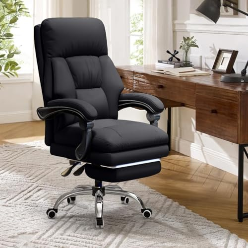 WXJHL Bürostuhl mit Beinstütze, Leder-Chefsessel mit hoher Rückenlehne und Rollen, ergonomischer Schreibtischstuhl mit Lendenwirbelstütze für das Homeoffice