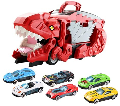 AMSLSIU Vehículo de deglución de Dinosaurios, Coche Transporte Dinosaurios, portátil para fácil Transporte y Tiempo Juego en Movimiento, camión transportador, Pista Deslizante