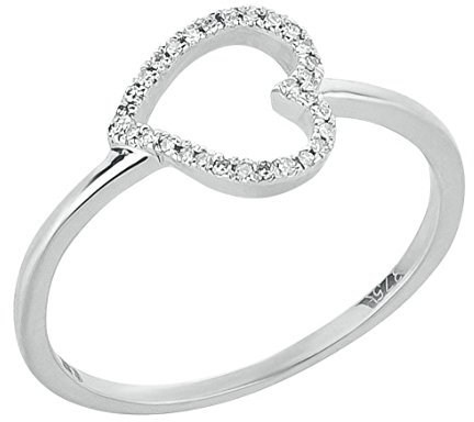 Ardeo Aurum Damenring aus 375 Gold Weißgold mit 0,04 ct Diamant Brillant Herz-Ring Herzchen-Form